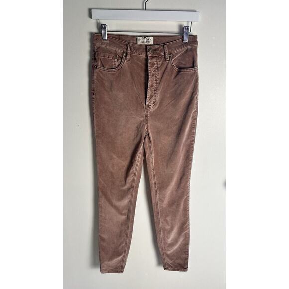 Free People Womens Dusky Pink Velvet High Waisted Button Fly Sz 28 Pants - Picture 1 of 7